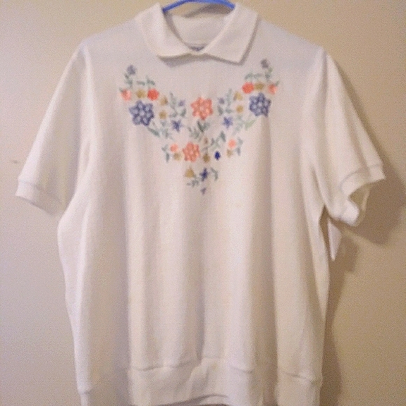 Y2k Embroidered Floral Vintage Textured Double Collar Pullover Top, MP - Picture 7 of 10